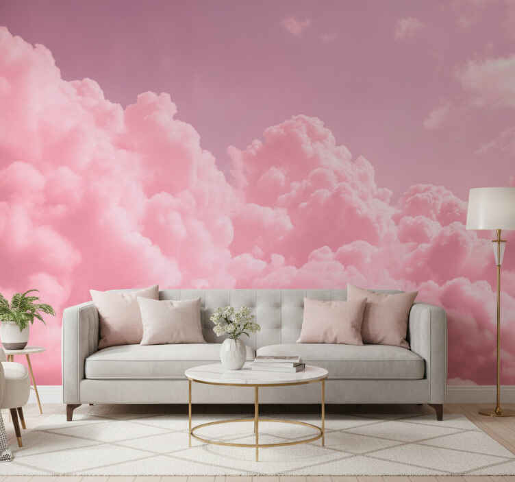 Papel mural rosa nubes rosas esponjosas - TenVinilo