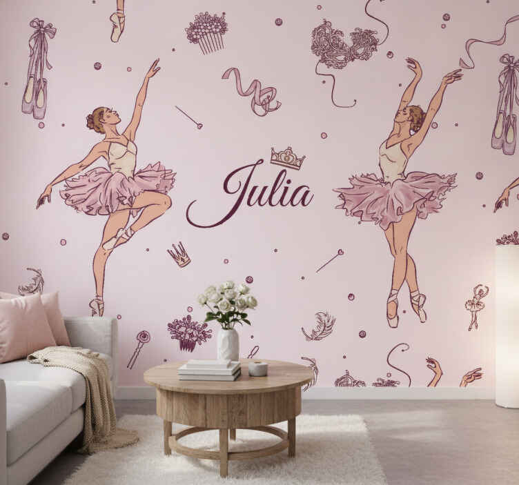 Papel mural rosa ballet con nombre - TenVinilo