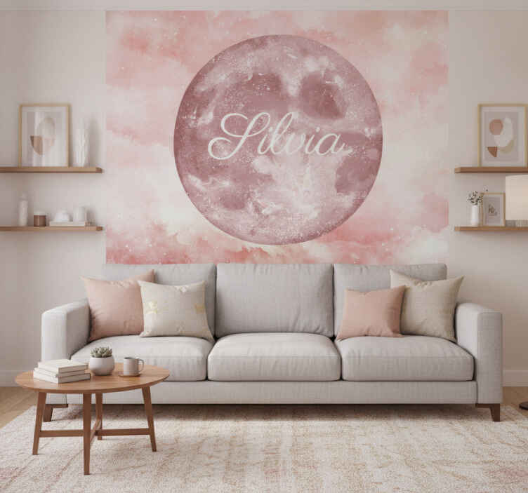 Papel mural rosa luna con nombre - TenVinilo