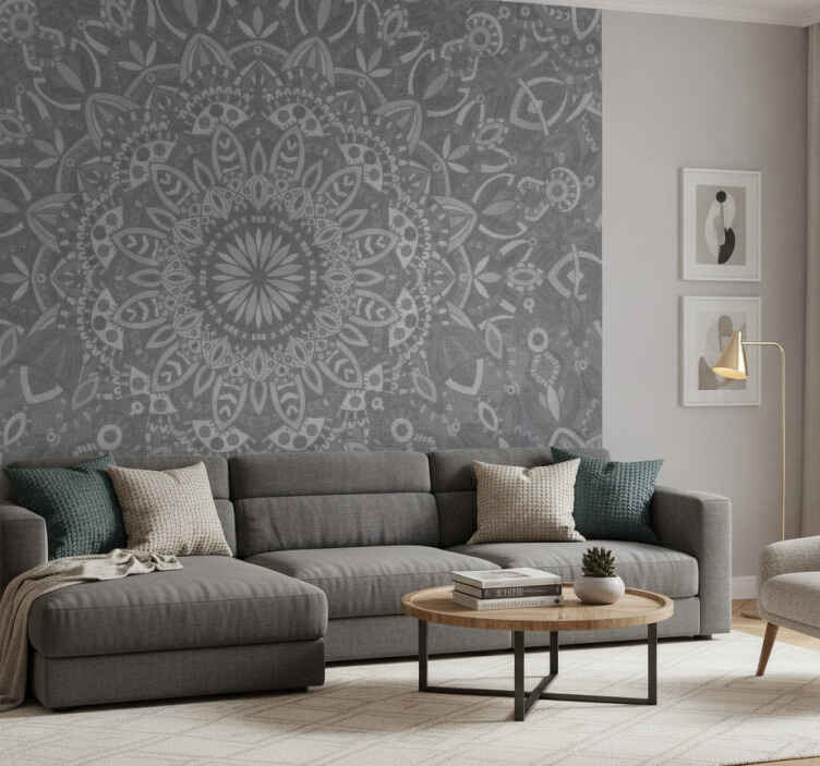 Fototapete grau mit filigranem mandala-muster - TenStickers