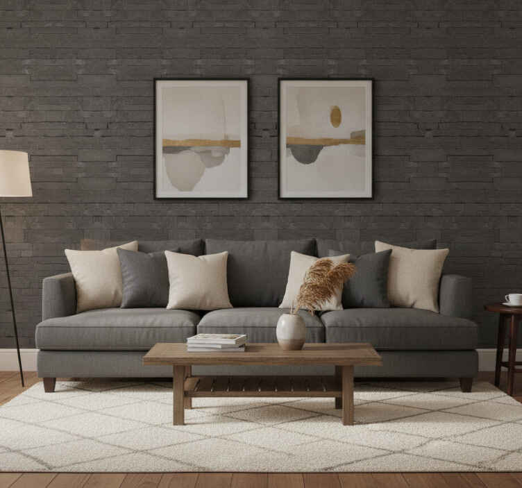 Gray wall mural with black brick design - TenStickers