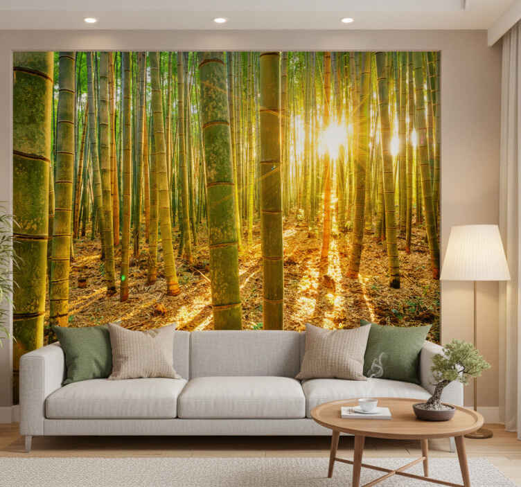 Tapisserie vert soleil et bambou - TenStickers