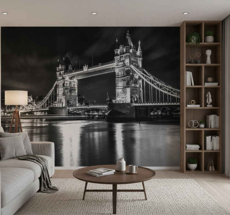Fototapete schwarz london bridge bei nacht - TenStickers