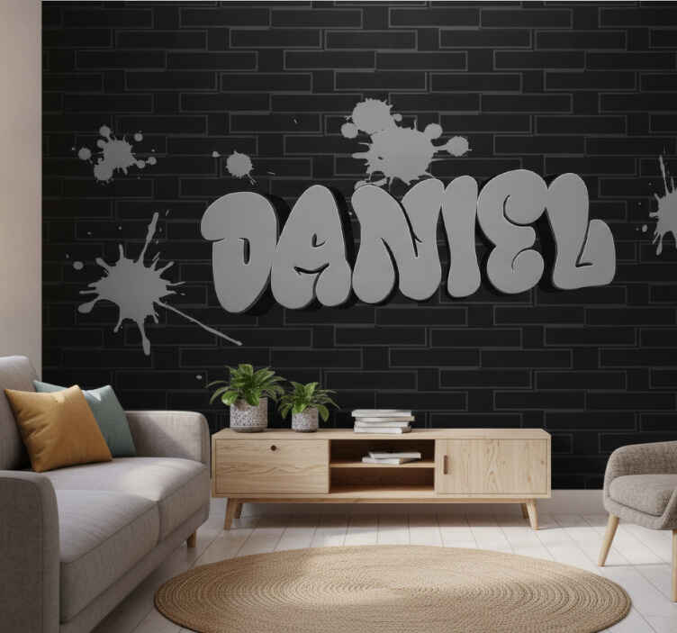 Fototapete schwarz mit wandgrafitti und namen - TenStickers