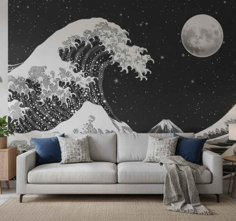 Fototapete schwarz kanagawa-welle bei nacht - TenStickers