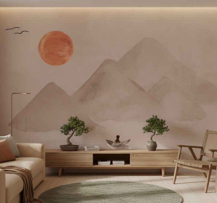 Papel mural terracota ambiente japonés - TenVinilo