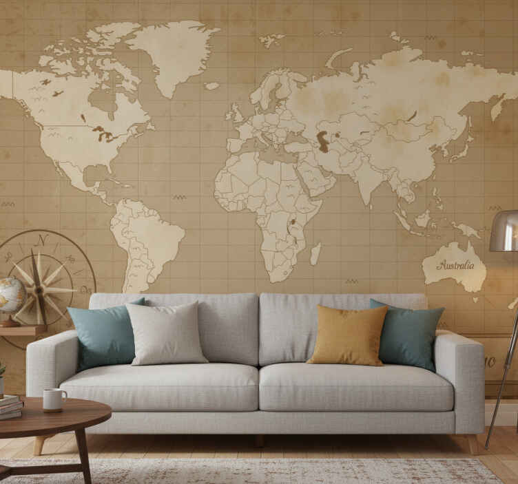 Papel mural marrón fotomural vintage con nombre - TenVinilo
