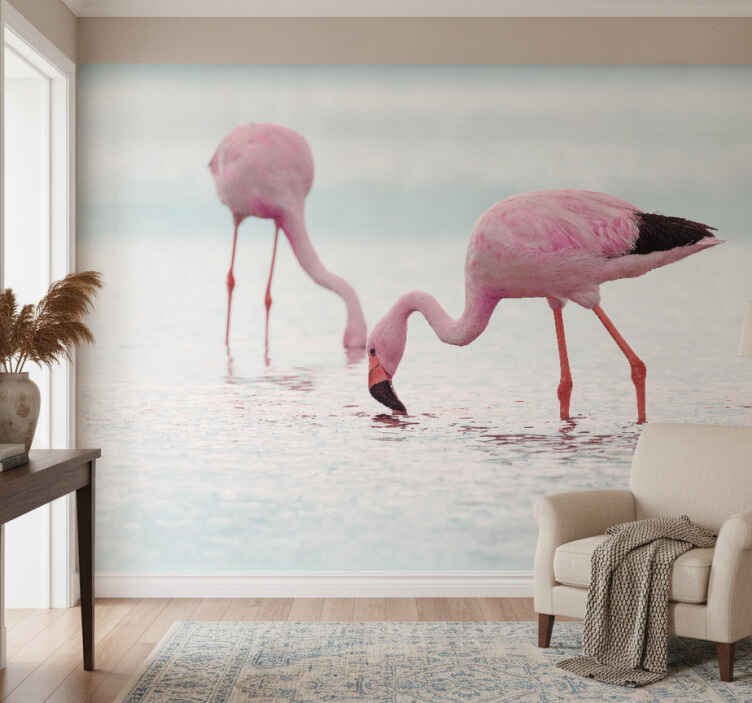 Fotobehang gang mooie roze flamingo in water - TenStickers