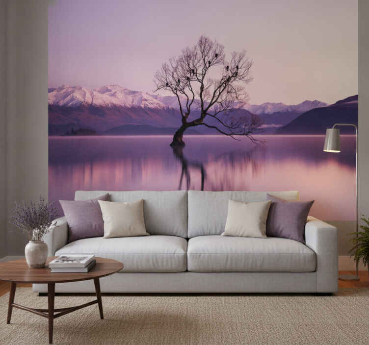 Purple wall mural autumn tree with crows - TenStickers