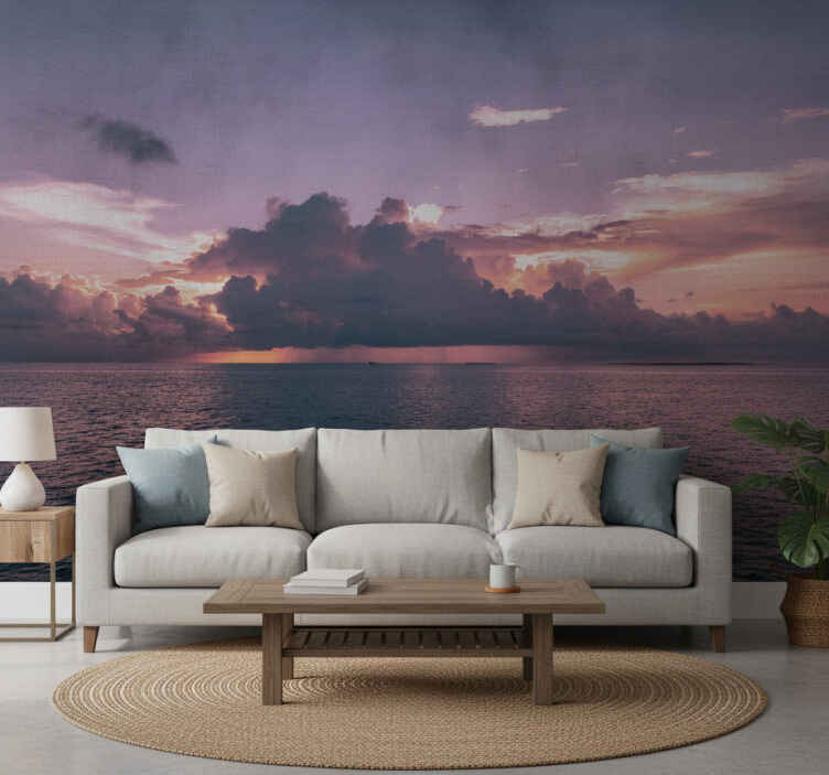 Purple wall mural cloudy serene ocean - TenStickers