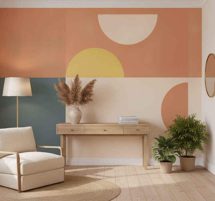 Hallway wall mural geometric semi-circles and rectangles - TenStickers