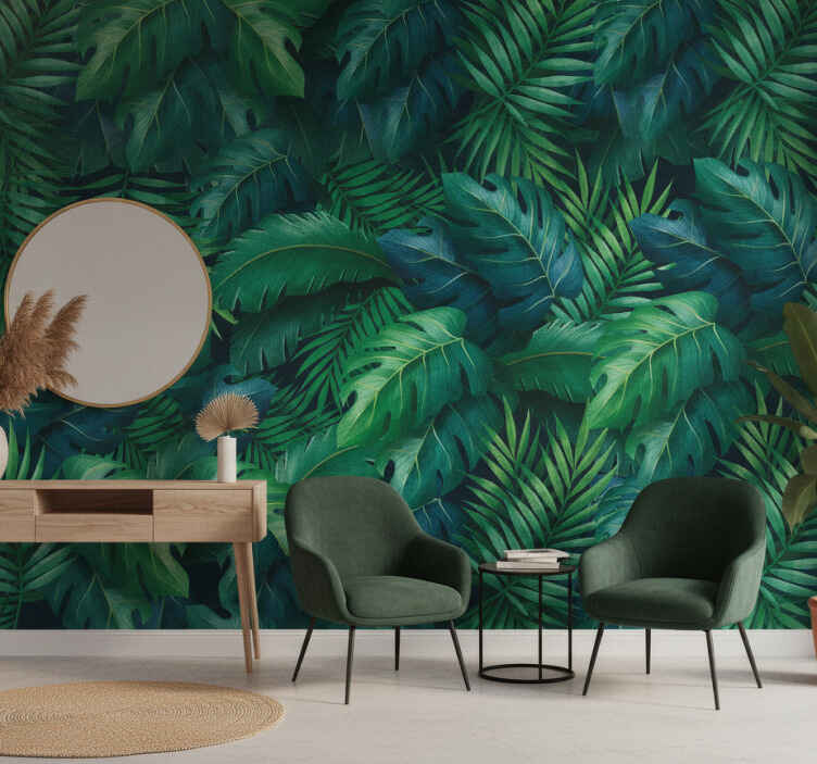 Tropical elegant foliage entrance wall mural - TenStickers