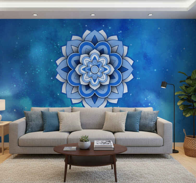 Papel mural azul mandala floral azul - TenVinilo