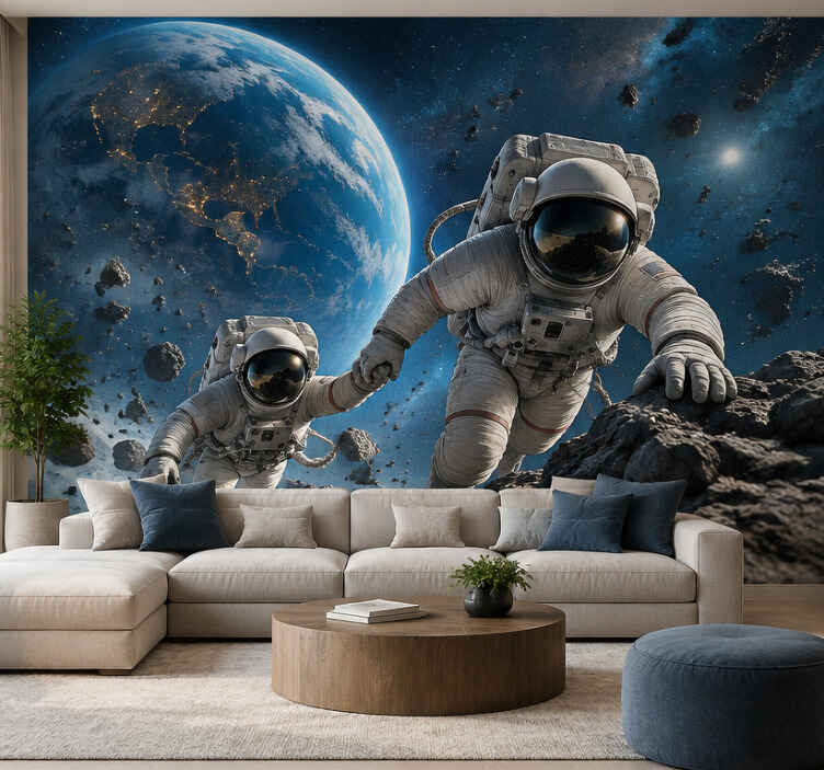Papel mural azul astronautas bajo presión - TenVinilo