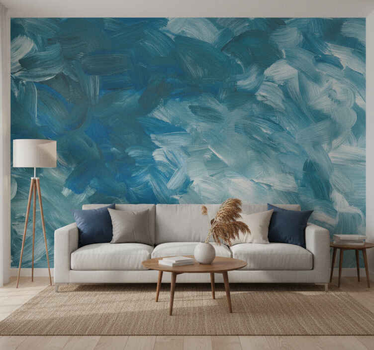 Papel mural azul trazo abstracto en azul - TenVinilo