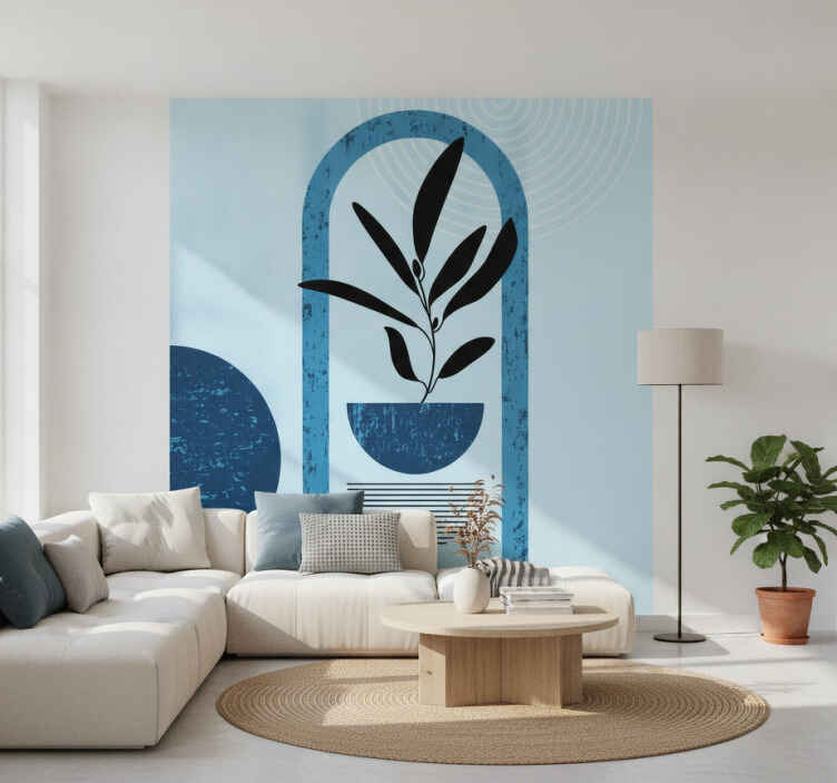 Papel mural azul formas abstractas en estilo minimalista - TenVinilo