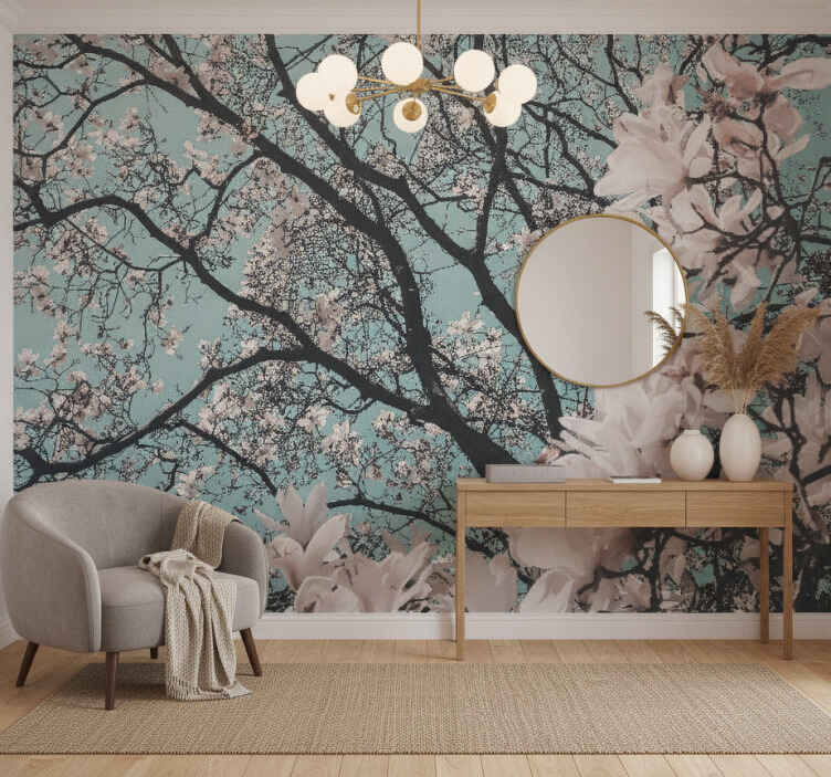 Hallway wall mural elegant style japanese cherry blossom - TenStickers