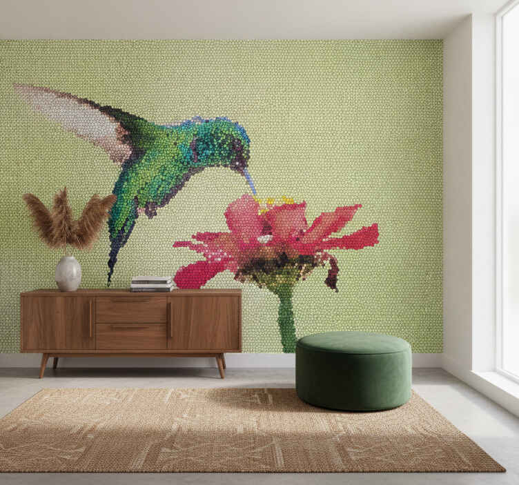 Hallway wall mural colorful bird mosaic - TenStickers