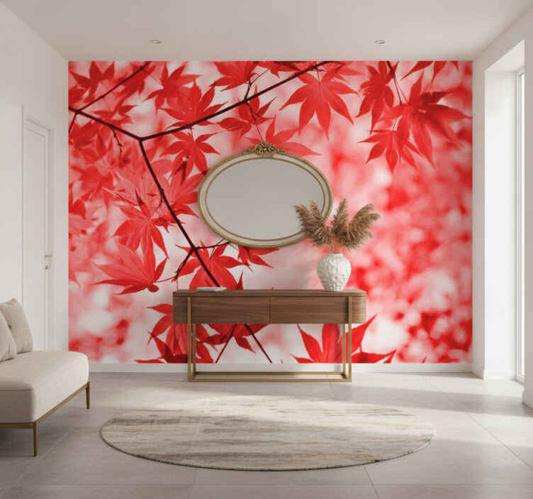 Hallway wall mural red leaf trees - TenStickers