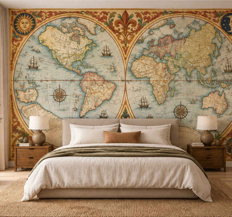 Vintage world map wallpaper - TenStickers