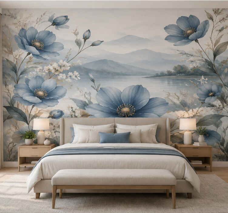 Mural de parede natureza flor azul - TenStickers