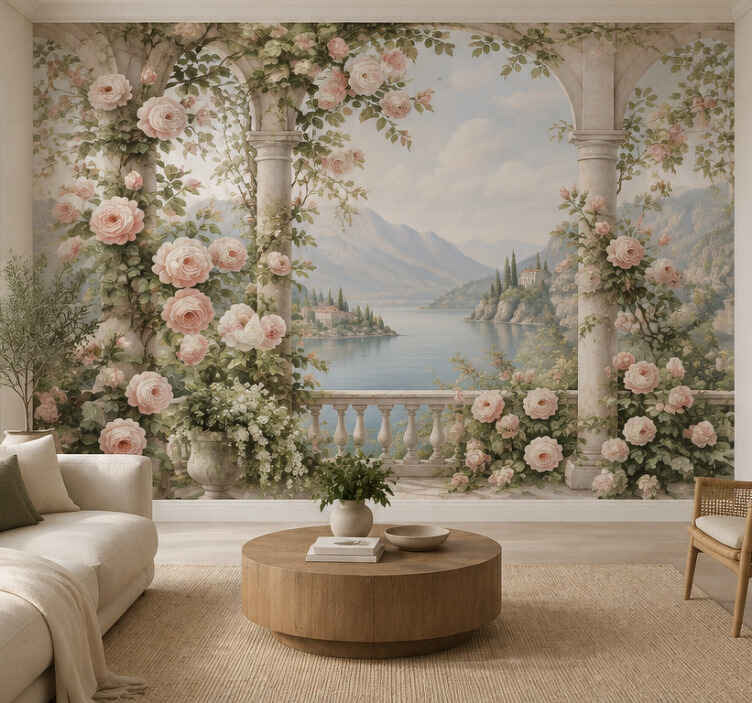 Roze bloemen behang natuur - TenStickers
