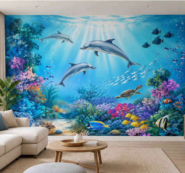 Dolphin under the sea mural - TenStickers