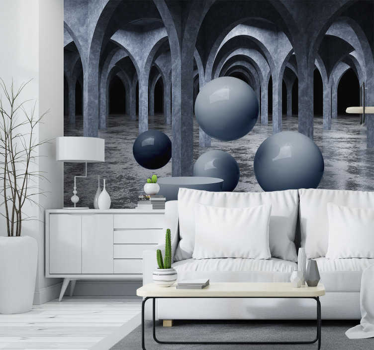 Foto mural de pared para salón de estilo moderno con perspectiva en color  gris Textura 3D Feeby