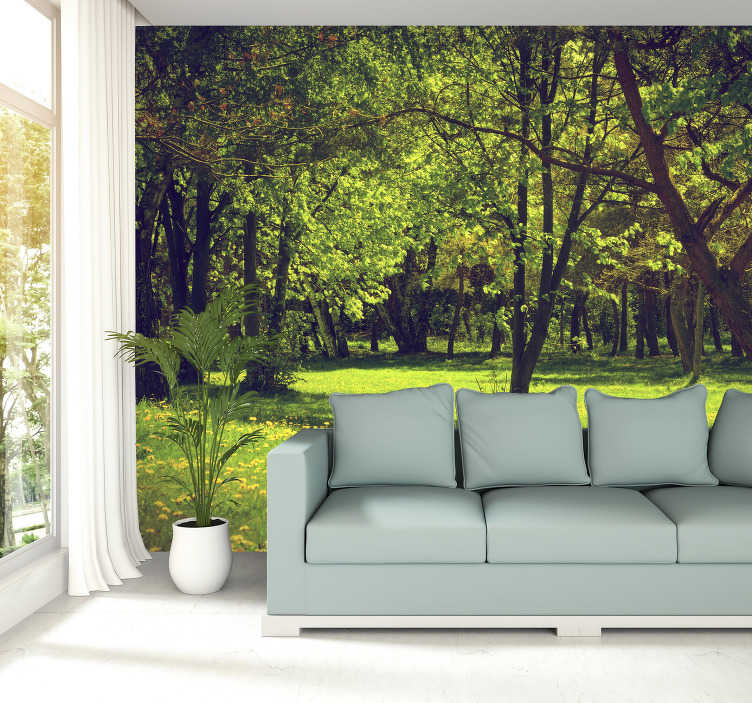 Green spring forest wall mural