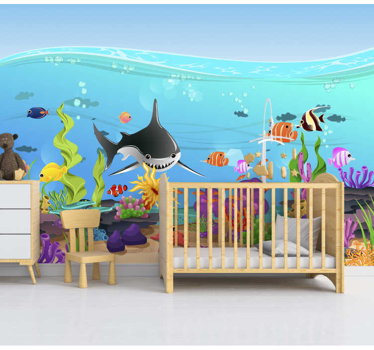 Fototapete Kinderzimmer Unterwasserwelt Fische Delfine Wandbild Tapete 305x204 