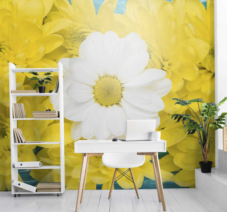 Papier peint mural fleur de marguerite jaune et blanc