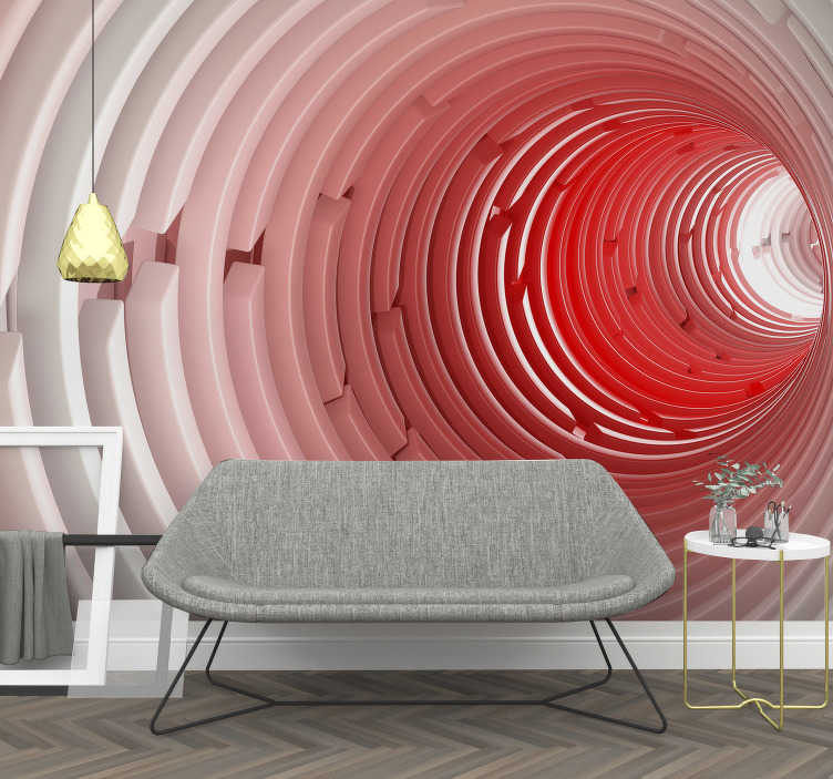 Abstract red light tunnel 3d wall mural. Enjoy our 3d effect wall mural showing a round tunnel that looks very realistic. 