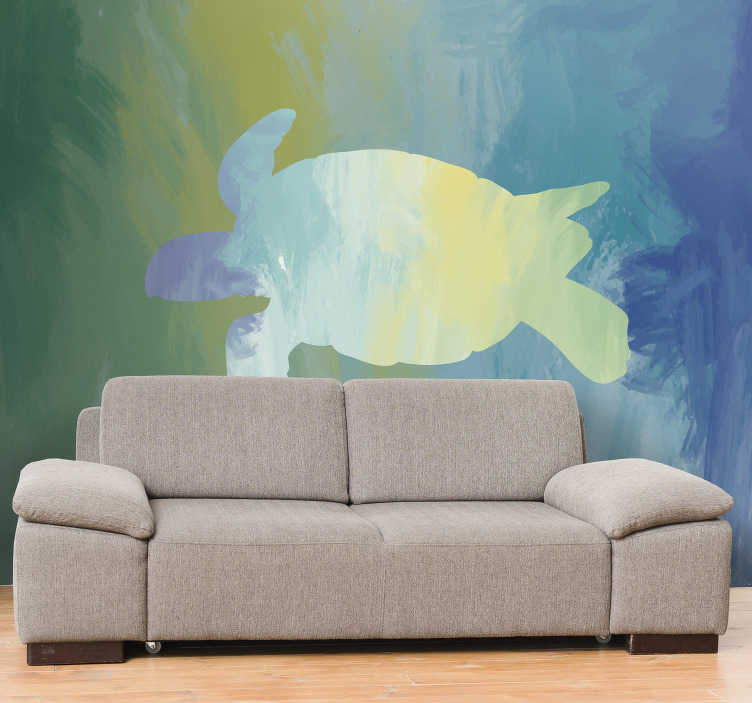 Papier peint mural animal Silhouette de tortue colorée