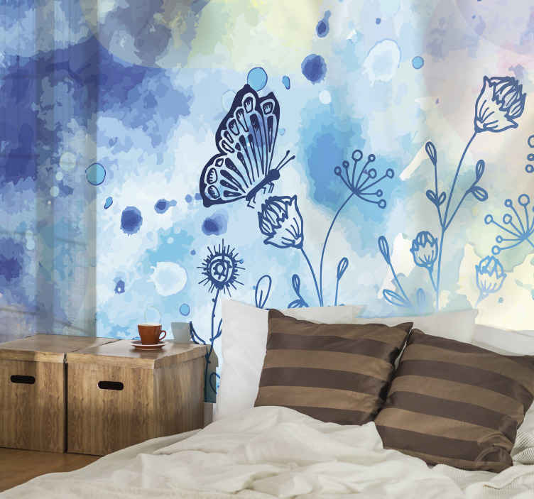 Floral Draw And Butterflies Flower Wall Mural Tenstickers