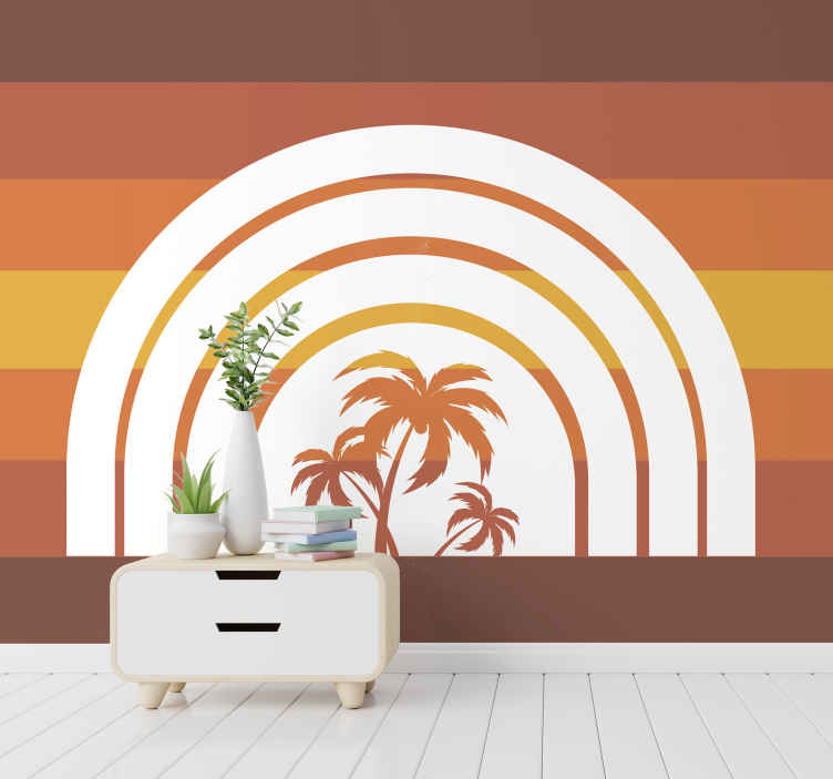 Photo murale paysage Coucher de soleil rétro et palmiers