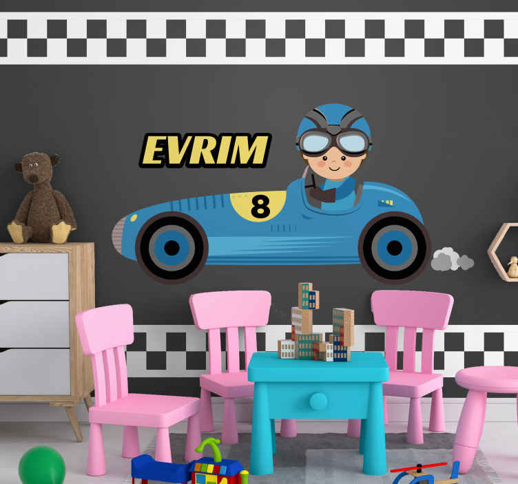 Children wall mural cartoon racing car design - TenStickers