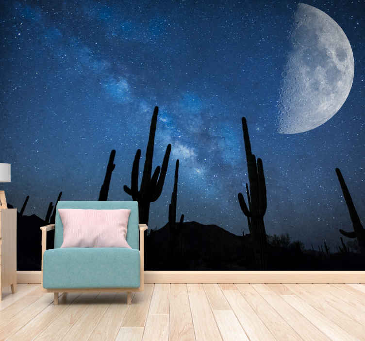砂漠の月とサボテン砂漠の壁の壁画 Tenstickers