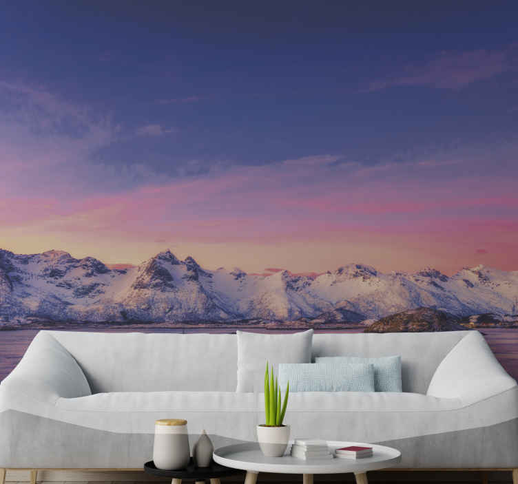 Snowy Mountain Sunset landscape wall mural - TenStickers