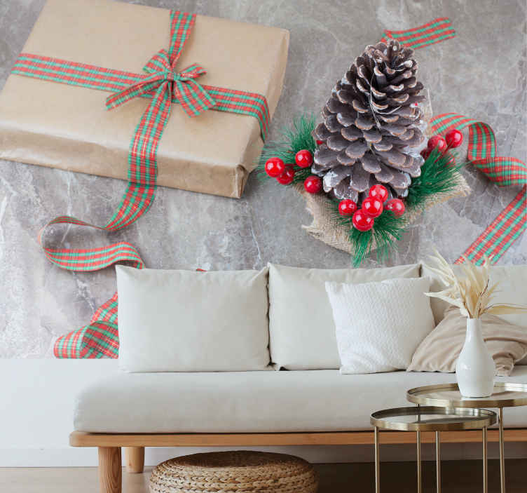 Tapisserie noel composition festive de pommes de pin - TenStickers
