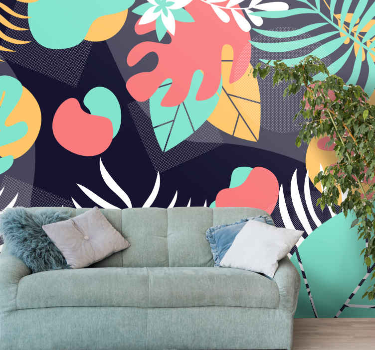 Multicoloured zoom monstera wall mural TenStickers