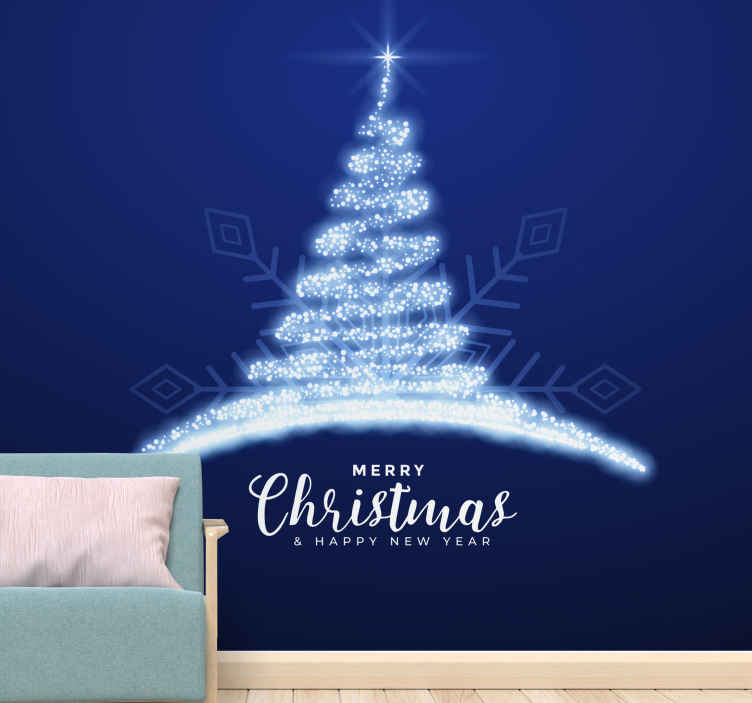Blå glitrende jul veggmaleri - Tenstickers