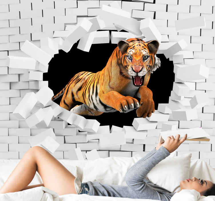 Tiger 3d mural wallpaper - TenStickers