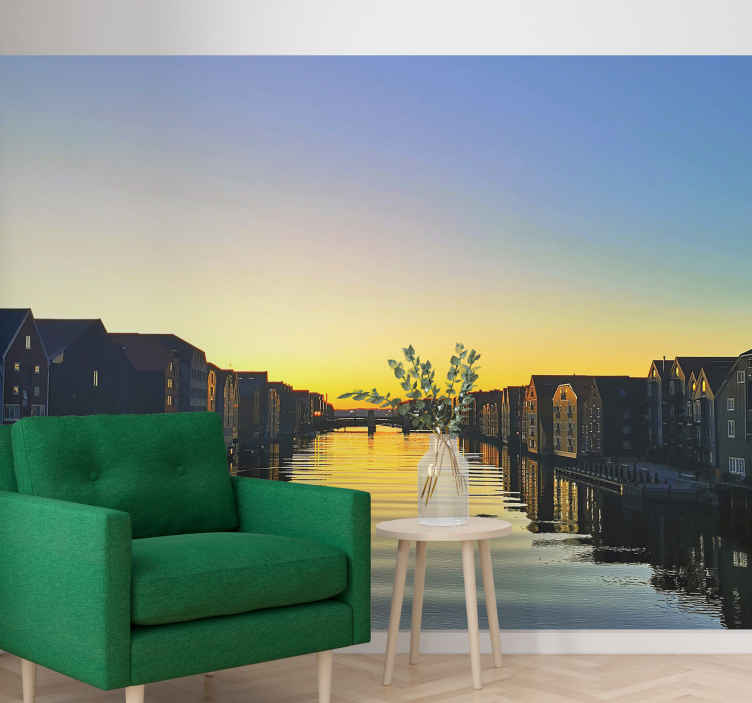 Tapisserie villes et pays reflet de coucher de soleil - TenStickers