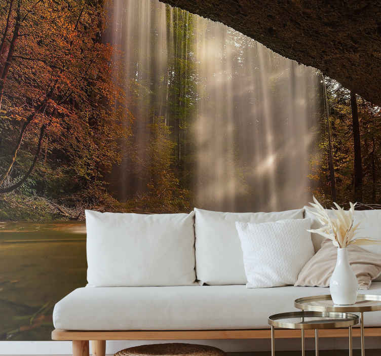 Forest landscape and waterfall forest mural wallpaper - TenStickers