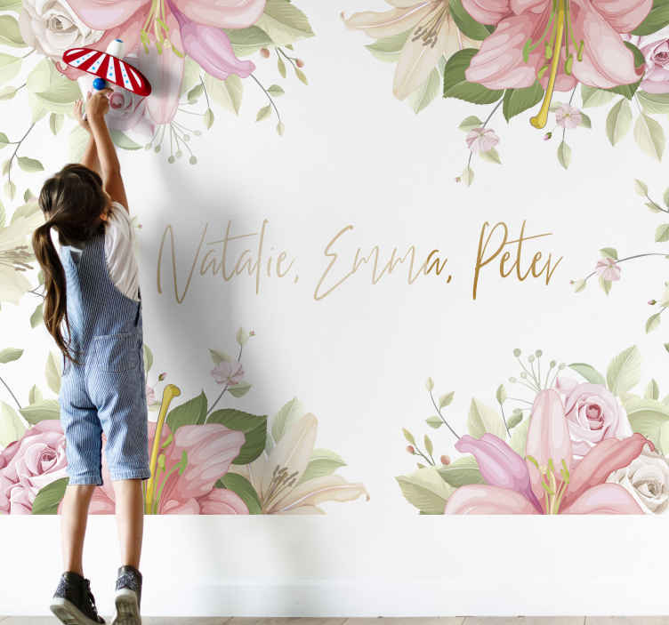 Flowers with custom name flower wall mural TenStickers