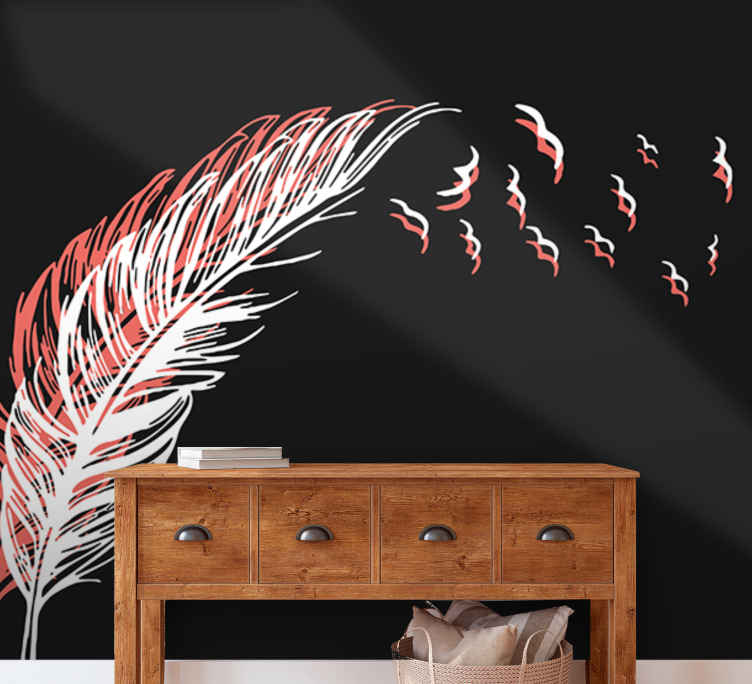 Mural abstracto movimiento de plumas fluidas - TenVinilo