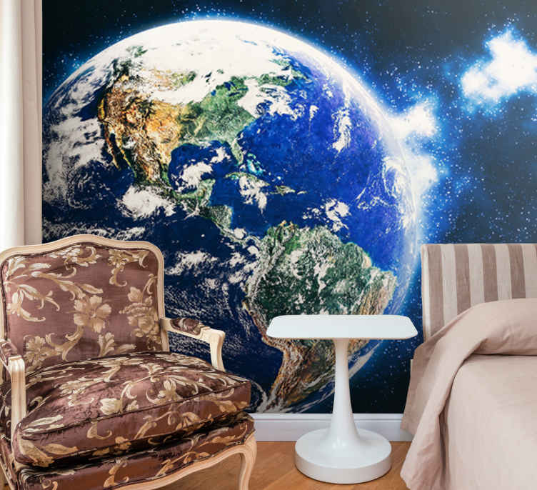 planet earth with continents space mural wallpaper - TenStickers