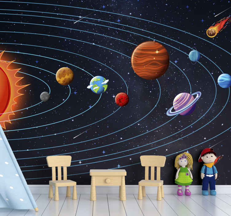 morgen het spoor Gebeurt Kinder fotobehang Animatie van ruimte voor kinderen - TenStickers
