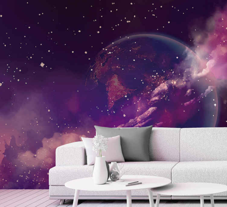 ピンクの宇宙空間の壁の壁画の地球 Tenstickers