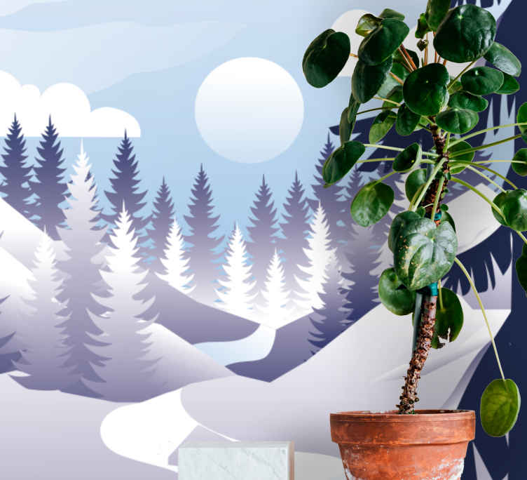 Winter Forest Scene landscape wall mural - TenStickers